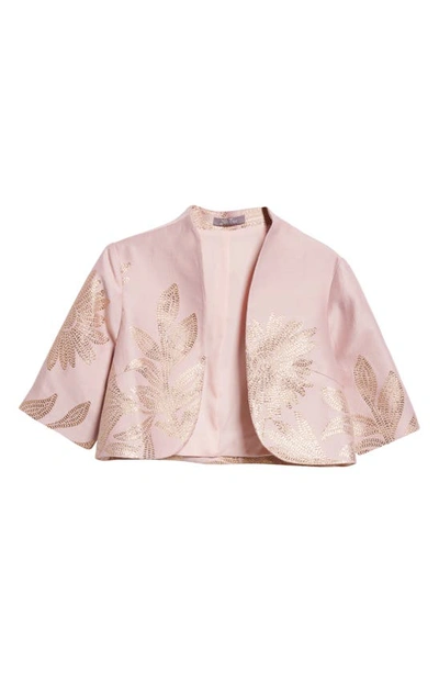 Shop Lela Rose Metallic Floral Crop Jacket In Blush
