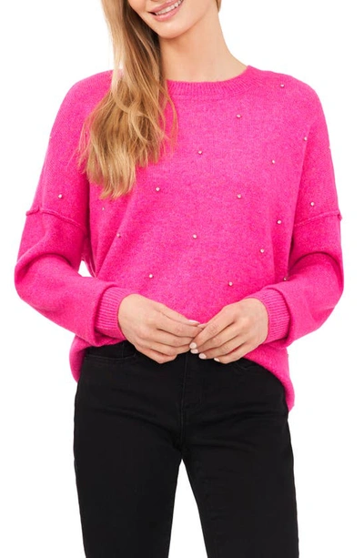 Shop Cece Rhinestone Embellished Crewneck Sweater In Paradox Pink