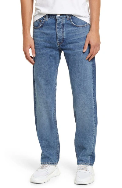 Shop Frame Reconstructed Straight Leg Jeans In Blue Washed