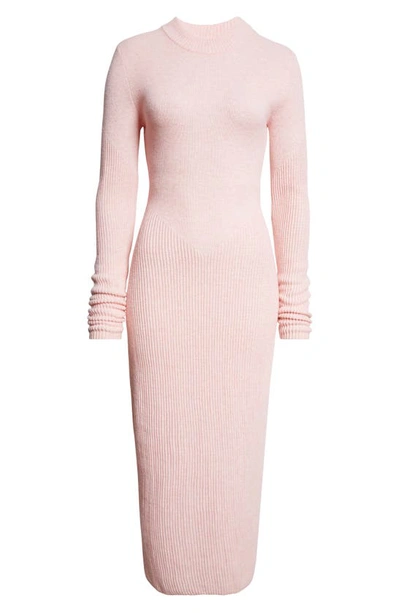 Shop Staud Ramona Long Sleeve Wool Blend Rib Sweater Dress In Cherry Blossom