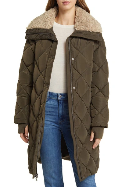 Shop Lucky Brand Quilted Faux Shearling Jacket In Army