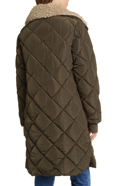 Shop Lucky Brand Quilted Faux Shearling Jacket In Army