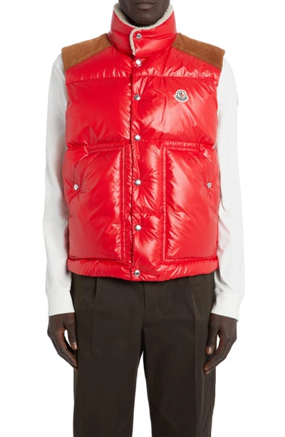 Shop Moncler Ardeche Mixed Media 750 Fill Power Down Puffer Vest In Red