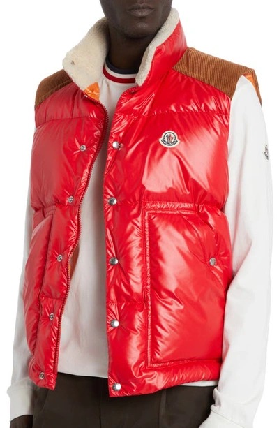 Shop Moncler Ardeche Mixed Media 750 Fill Power Down Puffer Vest In Red