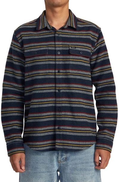 Shop Rvca Blanket Stripe Button-up Overshirt In Navy