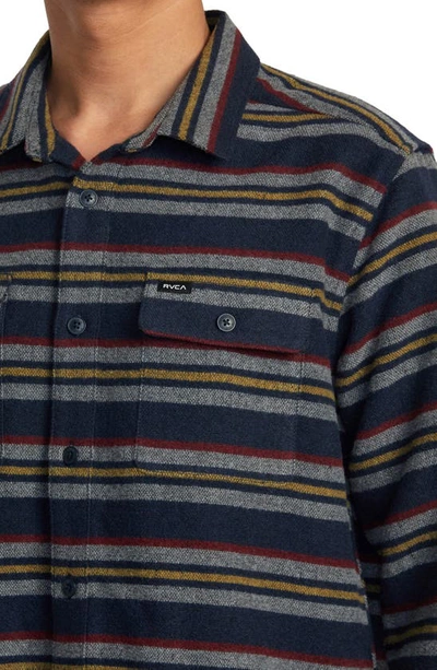 Shop Rvca Blanket Stripe Button-up Overshirt In Navy