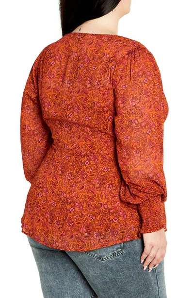 Shop City Chic Alexis Paisley Long Sleeve Wrap Top In Retro Paisley