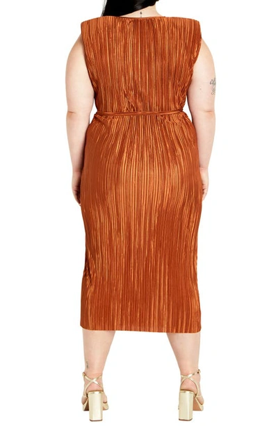 Shop City Chic Alexis Sleeveless Metallic Plissé Cocktail Dress In Brown
