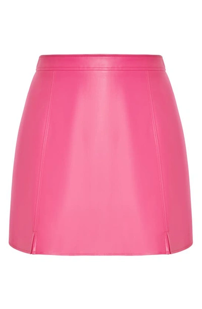 City Chic Lanie Faux Leather Skirt In Vibrant Pink