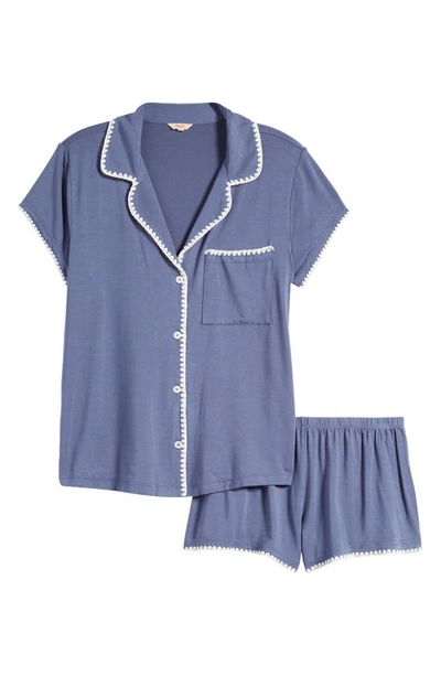 Shop Eberjey Whipstitch Jersey Short Pajamas In Night Shadow Blue/ Ivory