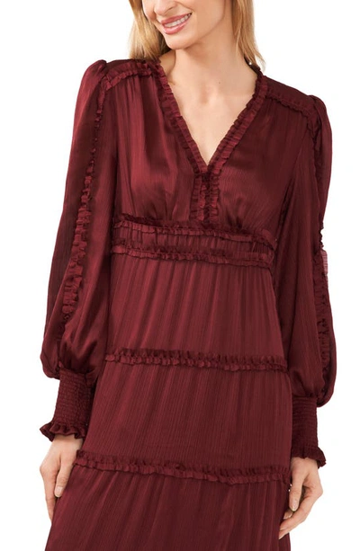 Shop Cece Ruffle Long Sleeve Satin Maxi Dress In Deep Red