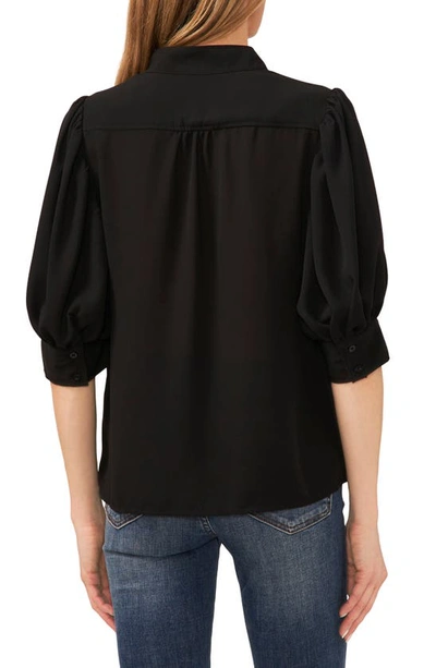 Cece Puff Sleeve Crepe Button-up Shirt In Rich Black