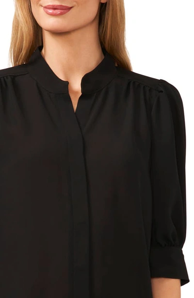 Cece Puff Sleeve Crepe Button-up Shirt In Rich Black
