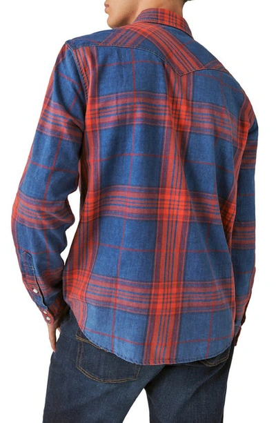 Shop Lucky Brand Plaid Indigo Snap-up Western Shirt In Indigo Multi