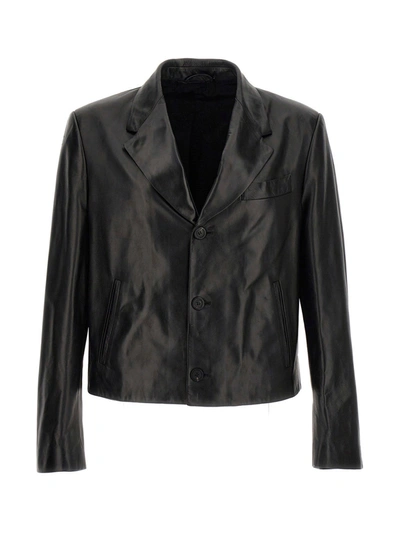 Shop Ferragamo Leather Blazer Jacket Jackets In Black