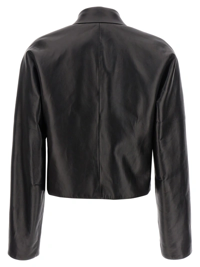 Shop Ferragamo Leather Blouson Casual Jackets, Parka Black