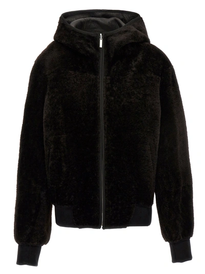 Shop Ferragamo Reversible Hooded Blouson Casual Jackets, Parka Brown