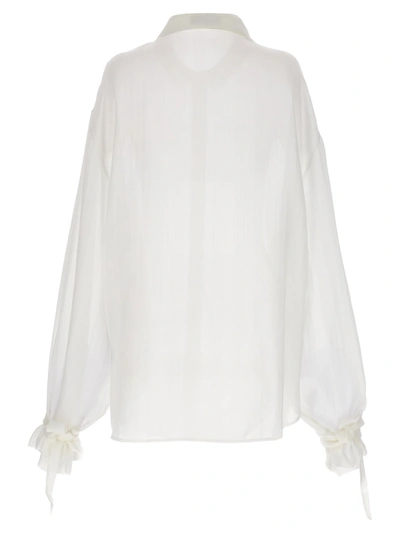 Shop Saint Laurent Striped Silk Shirt Shirt, Blouse White