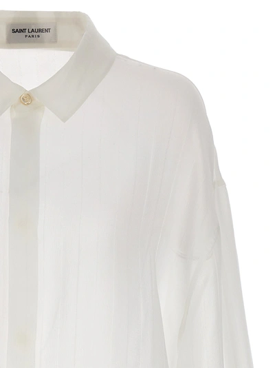Shop Saint Laurent Striped Silk Shirt Shirt, Blouse White