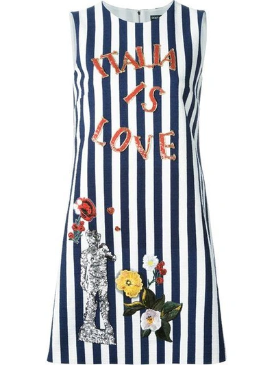 Shop Dolce & Gabbana Italia Embroidery Striped Dress