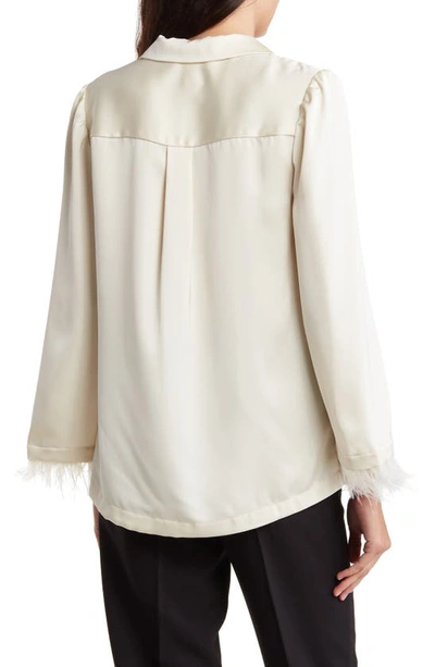Shop By Design Laine Feather Trim Satin Button-up Top In Ivory