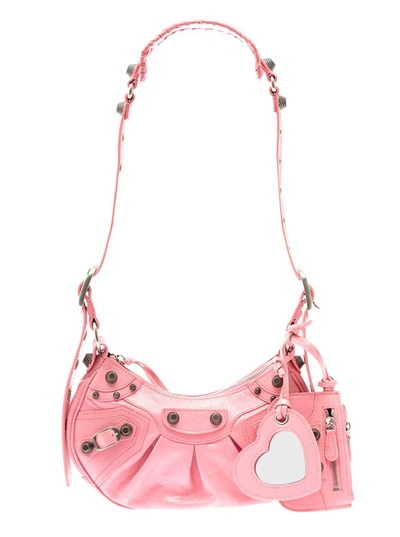 Shop Balenciaga 'le Cagole Xs' Pink Shoulder Bag With Removable Heart Mirror In Leather Woman