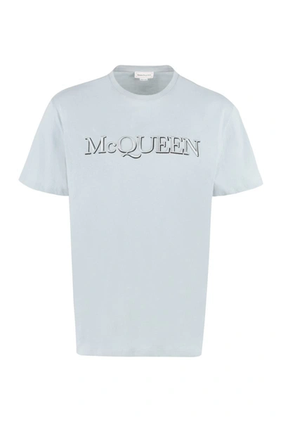 Shop Alexander Mcqueen Logo Cotton T-shirt In Blue