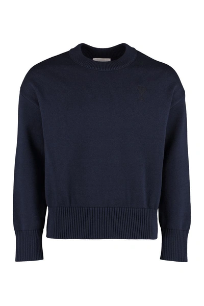Shop Ami Alexandre Mattiussi Ami Paris Long Sleeve Crew-neck Sweater In Blue