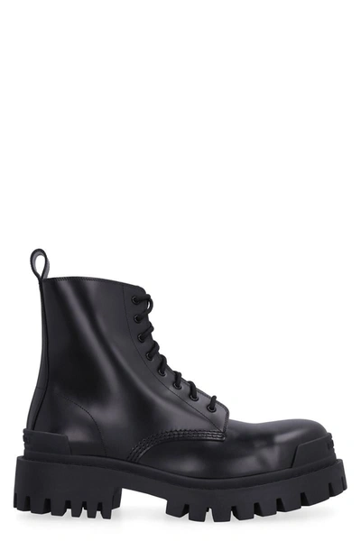 Shop Balenciaga Strike Leather Combat Boots In Black