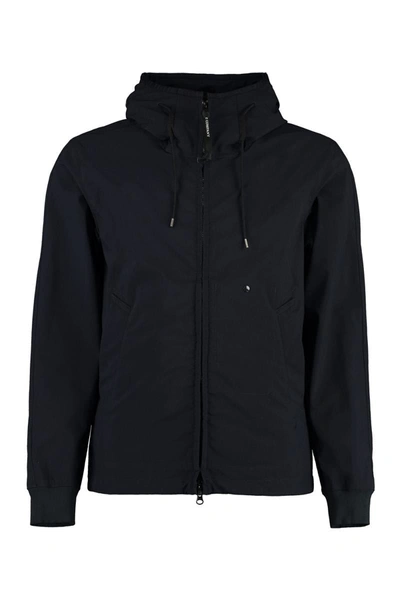C.p. Company Back Logo Cotton Zip-up Hoodie In Blue