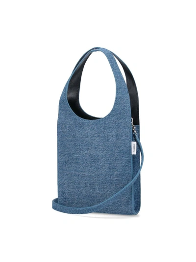 Coperni Denim Texture Shoulder Bag With Top Handle In Blue
