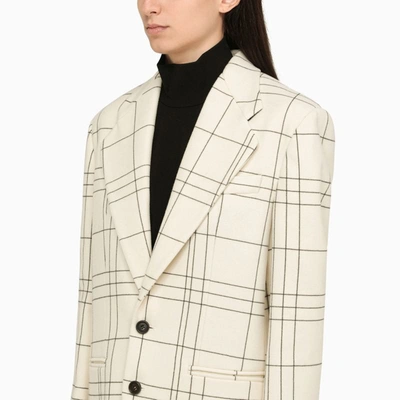 Shop Marni Cream Single-breasted Jacket With Check Motif In White