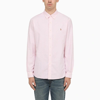 Shop Polo Ralph Lauren Pink/white Striped Oxford Shirt Custom-fit