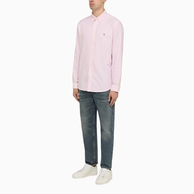 Shop Polo Ralph Lauren Pink/white Striped Oxford Shirt Custom-fit