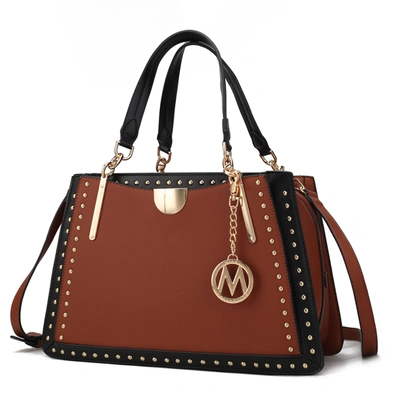 Shop Mkf Collection By Mia K Aubrey Vegan Leather Multi Compartment Satchel Handbag - Color Block In Brown