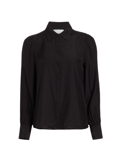 Shop Frame Women's Victorian Button-front Silk Blouse In Noir
