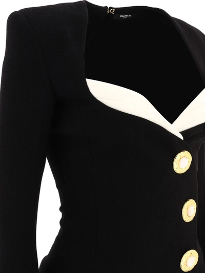 Shop Balmain Asymmetric Crepe Buttoned Dress In Black