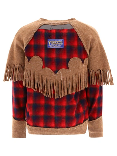 Maison Margiela X Pendleton Fringe-trim Wool Cardigan In Red