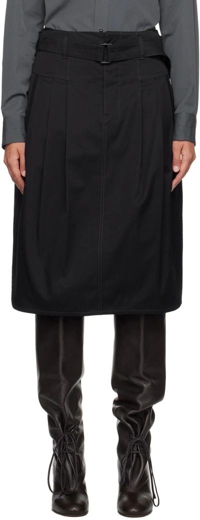 Shop Lemaire Black Pleated Belted Midi Skirt In Bk999 Black