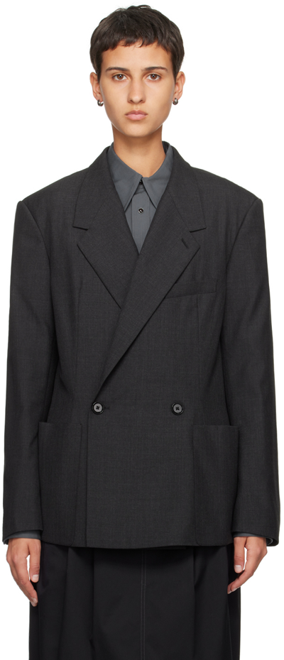 Lemaire Double-breasted Wool-blend Blazer In Bk997 Caviar