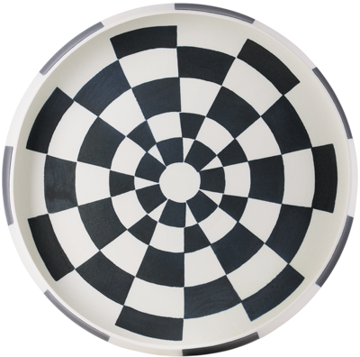 Shop L'objet White & Black Damier Round Platter In White Black