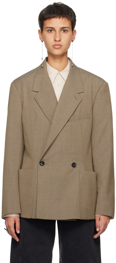 Shop Lemaire Beige Soft Tailored Blazer In Bk916 Beige Grey