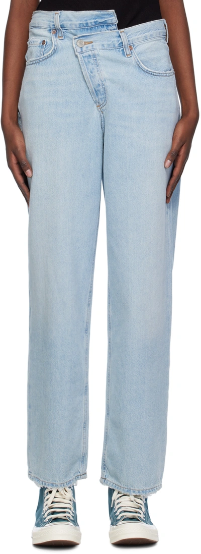 Shop Agolde Blue Criss Cross Upsized Jeans In Wired (lt Vint Ind)