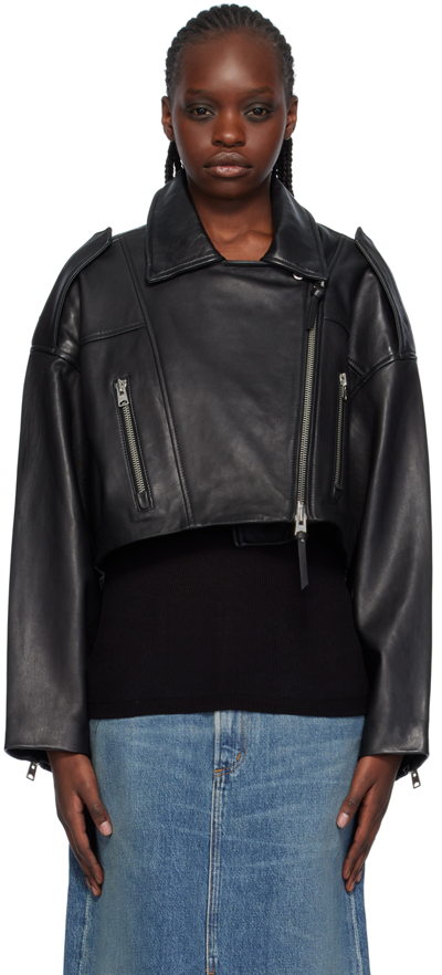 Shop Agolde Black Shoreditch Ski Club Edition Remi Leather Biker Jacket