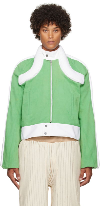 Shop Stanley Raffington Ssense Exclusive Green & White Denim Jacket In Green/white