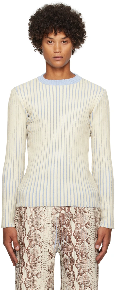 Shop Stanley Raffington Ssense Exclusive Off-white & Blue Sweater In Cream