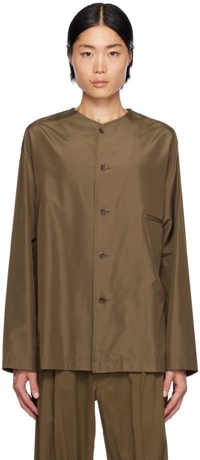 Shop Lemaire Brown Collarless Relaxed Shirt In Br501 Dark Tobacco