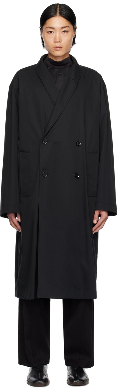Shop Lemaire Black Wrap Collar Trench Coat In Bk995 Jet Black