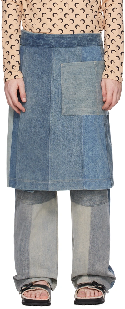 Shop Marine Serre Blue Printed Denim Skirt In Gr30