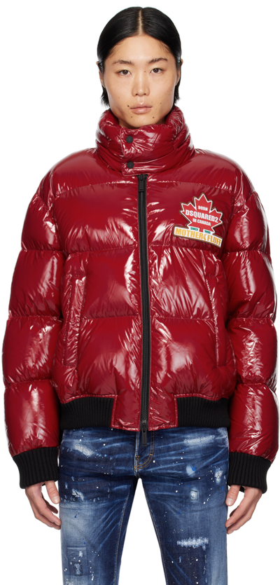 Shop Dsquared2 Red Glossy Puff Kaban Down Jacket In 259 Bordeaux